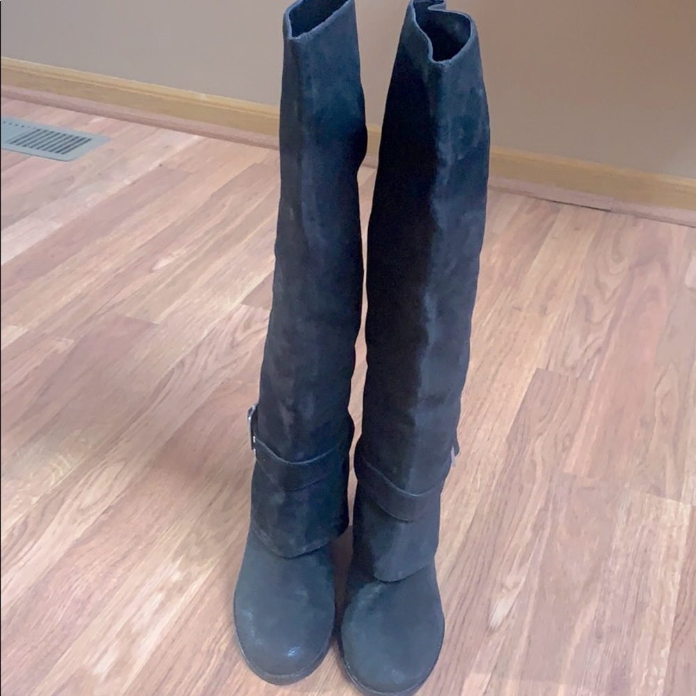 Black leather double boot cut design